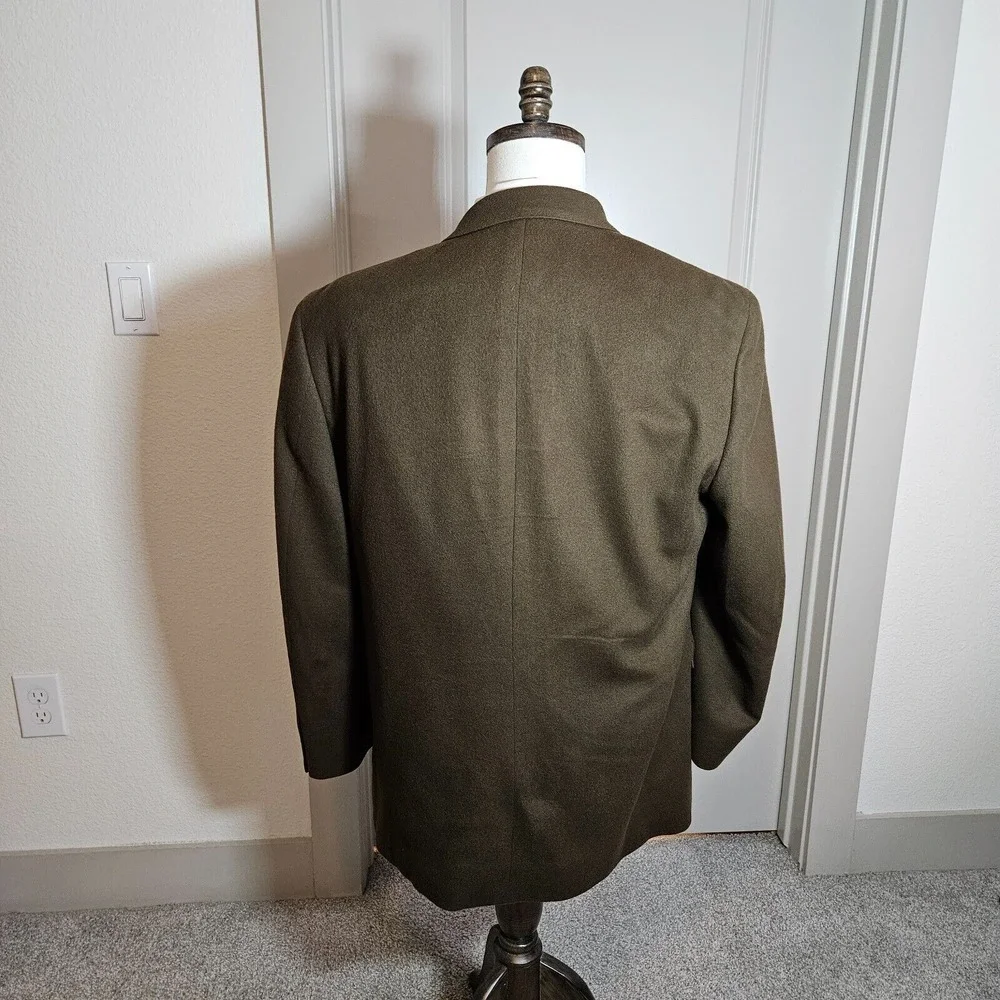 Bill Blass 44R 100% Cashmere Suit Blazer Jacket Sport Coat Men Dark‎ Olive Green